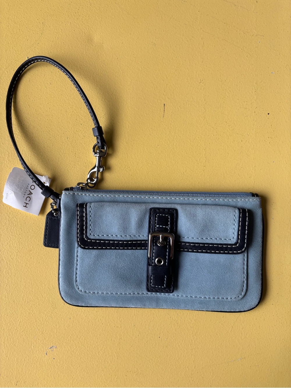 Coach Blue Small Wristlet Clutch Zip Top Buckle Accent Silver-Tone Hardware